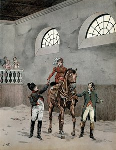 Napoleon I Bonaparte Attends Riding Lessons of Impress Marie Louise by pseudonym for Onfray de Breville Jacques Job