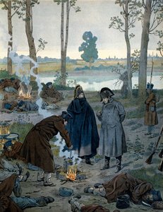 Napoleon I Bonaparte (1769-1821) in the bivouacs on the eve of the Battle of Waterloo in 1815 - Illustration by Jacques Marie Gaston Onfray de Breville (1858-1931) in 