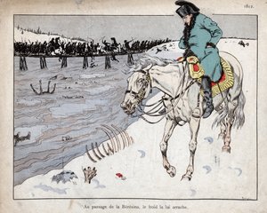 Napoleon watching the remains of his Grand Army crossing the River Berezina on the retreat from Moscow by pseudonym for Onfray de Breville Jacques Job