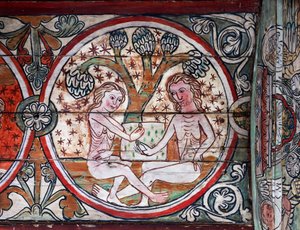 Adam and Eve in Garden of Eden, decoration from Al Stavkirke