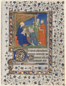 Bifolio from a Book of Hours: Adoration of the Magi by workshop of Boucicaut Master