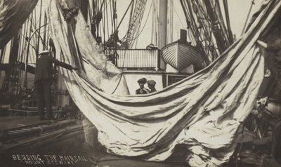 Bending the Mainsail on Board the Mount Stewart by (after) English photographer