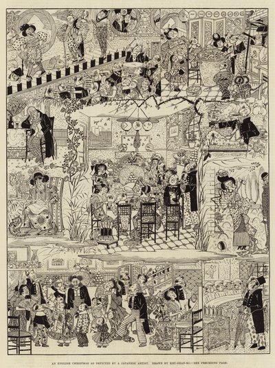 An English Christmas as depicted by a Japanese Artist by (after) Japanese School