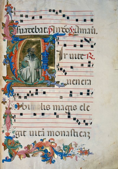 Illuminated initial with the figure of San Romualdo, for choir book 8 of Santa Maria degli Angeli by (c.1370 1425) Lorenzo Monaco