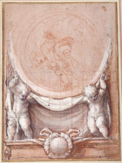 Two Putti Supporting a Medallion on Which the Cloud-Borne Christ is Represented by (c.1489 1534) Correggio