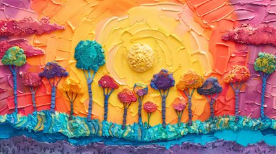 Plasticine Panoramic Arboreal Scene with Bright Colors by F. Abderrahim