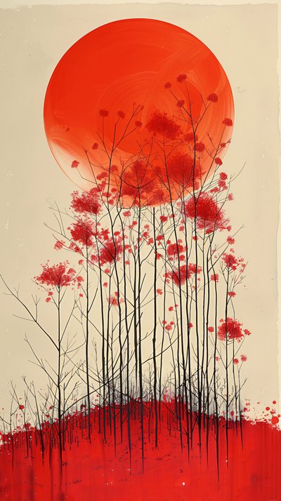 Sunset on a Hill of Red Flowers by F. Abderrahim