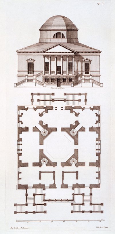 Plan and Elevation of Chiswick House by 3rd Earl of Burlington