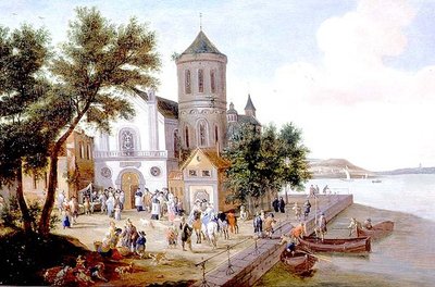 Coastal Landscape with Figures in a Church Square by A.F. and Bouts P. Boudewyns