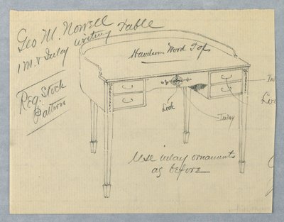 Design for Mahogany Inlay Writing Table for George M. Nowell by A.N. Davenport Co.