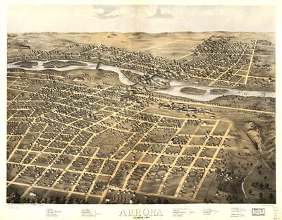 Aurora, Illinois 1867 by A.; Chicago Lithographing Co. Ruger