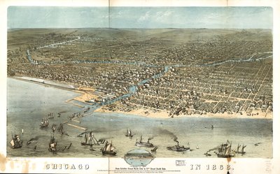 Chicago in 1868 from Schiller Street North Side to 12th Street South Side by A.; Chicago Lithographing Co. Ruger