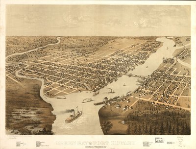 Green Bay and Fort Howard, Brown Co., Wisconsin 1867 by A.; Chicago Lithographing Co. Ruger