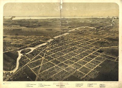 Monroe, Monroe Co., Michigan 1866 by A.; Chicago Lithographing Co. Ruger