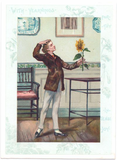 The Flower Gazer Victorian Greeting Card of an Aesthetic Adoring a Sunflower in Ecstasy, c.1881 by A. Ludovici