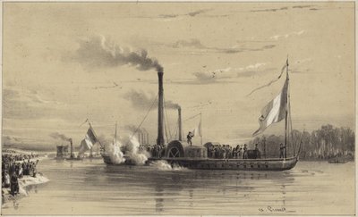 People on the Shore Waving Off a Steamship by A Provost