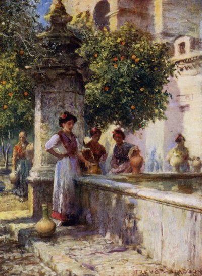 Cordova, Fountain in the Patio de los Naranjos by A. Trevor Haddon