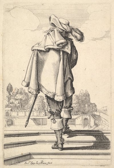 A Gentleman, Seen from Behind, Walking up a Parapet, with a Cloak over His Left Shoulder by Abraham Bosse