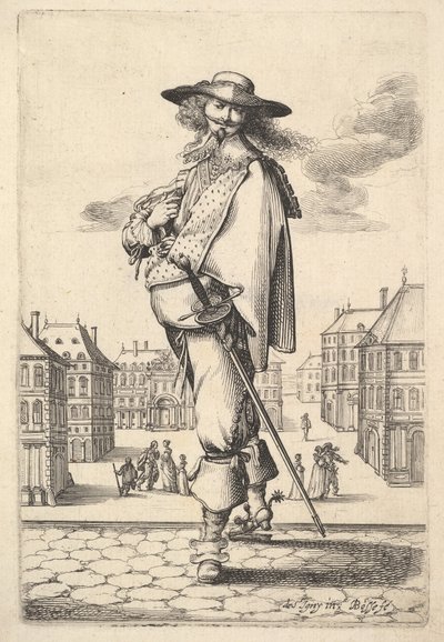 A gentleman, turned three-quarters to the left, wearing a hat and boots with spurs by Abraham Bosse
