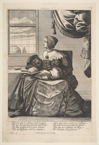 Seated Woman Holding a Book and Singing, mid to late 17th century by Abraham Bosse