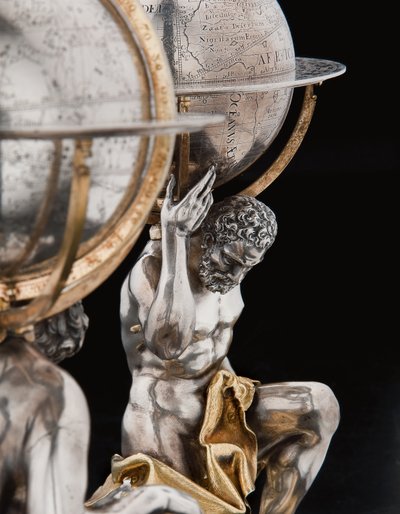 Two exceptional terrestrial and celestial globes, supported by Hercules and Atlas, Augsburg by Abraham Drentwett