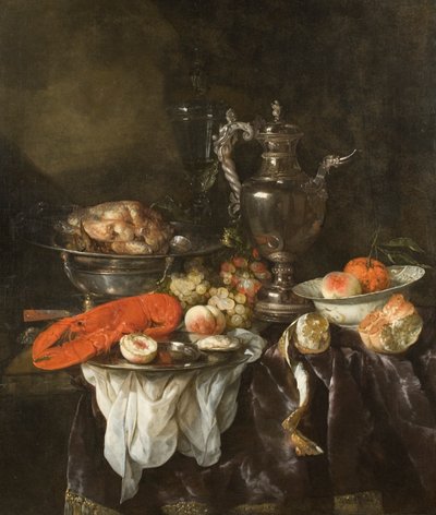 Still Life with a Lobster, Fruit, Silver and China Ware by Abraham Hendricksz van Beyeren