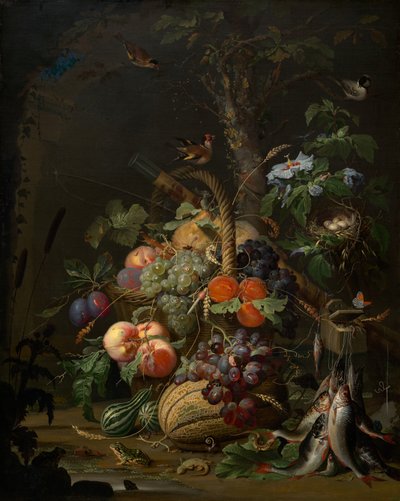 Still Life with Fruit, Fish, and a Nest by Abraham Mignon