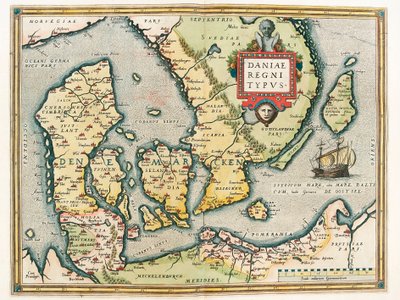 Geography Map of the Territory of Denmark and Southern Sweden from 