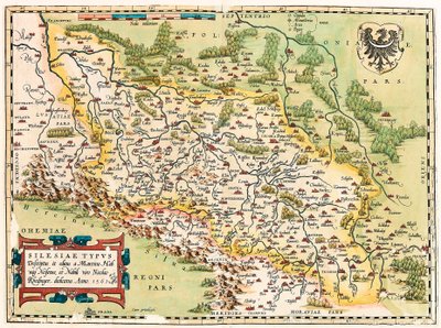 Silesia Typus Descriptio and Descriptus et Editus Martino Heilwid Neilsense, and Nobili Viro Nicolao Rhedinger Dedicatus Anno 1561 Geography Map of the Territory South of Frankfurt in Germany near Poland from 