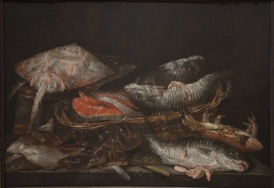 Still Life with Fish on a Stone Table by Abraham van Beijeren