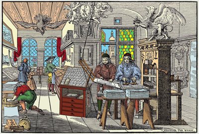 Interior of a Printing Factory in Nuremberg, Germany: Workers at Work, Beginning of the 17th Century - Engraved by Abraham van Werdt by Abraham van Werdt