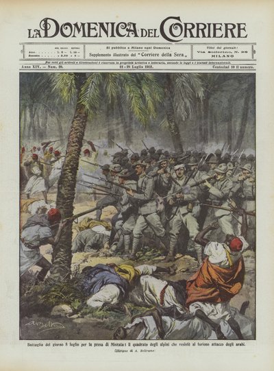 Battle of July 8 for the Capture of Misrata, the Square of the Alpini Resisting by Achille Beltrame