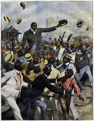 Boxer Jack Johnson arrived in Chicago in 1910. Illustration by Achille Beltrame for La Domenica del Corriere by Achille Beltrame
