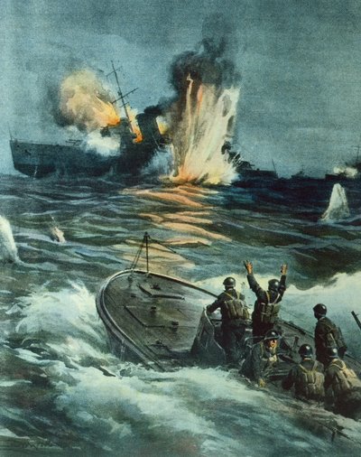 British Cruiser Sunk by Italian MAS, June 1 by Achille Beltrame