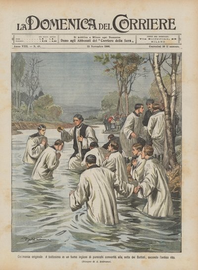 Original Ceremony, Baptism in an English River of Several Converts to the Sect by Achille Beltrame