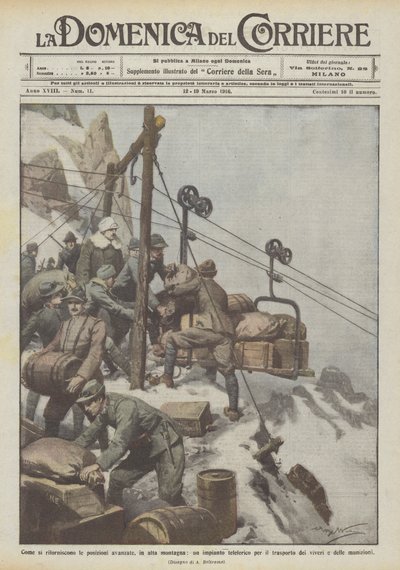 How Advanced Positions Are Supplied, a Cable Car System in the High Mountains by Achille Beltrame