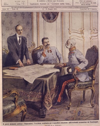 Cover Illustration of Emperor of Austria Discussing Possible Occupation of Montenegro by Achille Beltrame