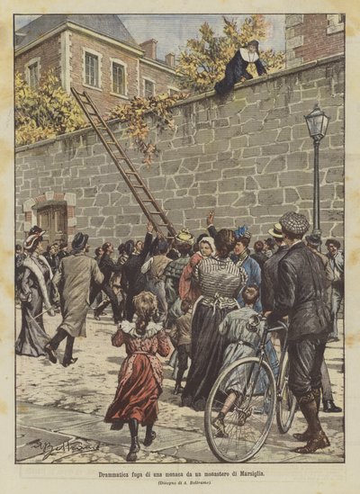 Dramatic Escape of a Nun from a Monastery in Marseille by Achille Beltrame