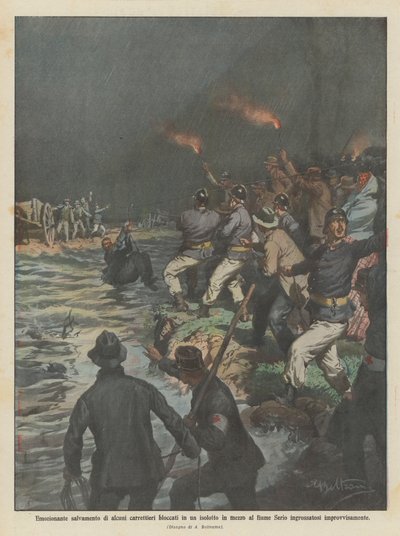 Exciting Rescue of Some Carters Trapped on an Islet in the Middle of the Serio River by Achille Beltrame