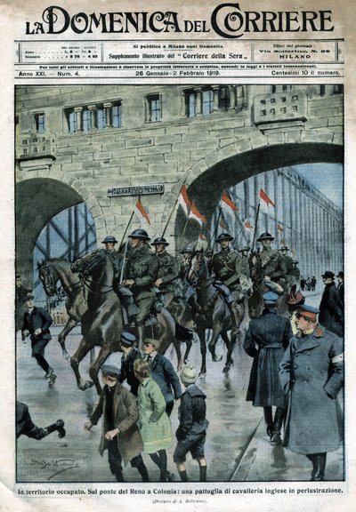 English Presence in Germany: Military Troops on a Rhine Bridge in Cologne by Achille Beltrame