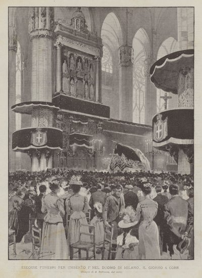 Funeral Services for Umberto I in the Milan Cathedral on the 4th by Achille Beltrame