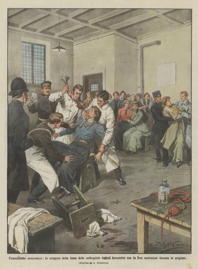 Heroic-Comical Feminism, the Hunger Strike of English Suffragettes Interrupted with Their... by Achille Beltrame
