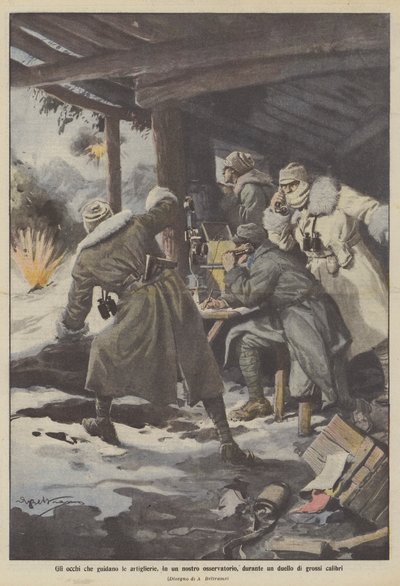 The Eyes That Guide the Artillery, in Our Observatory During a Heavy Caliber Duel by Achille Beltrame