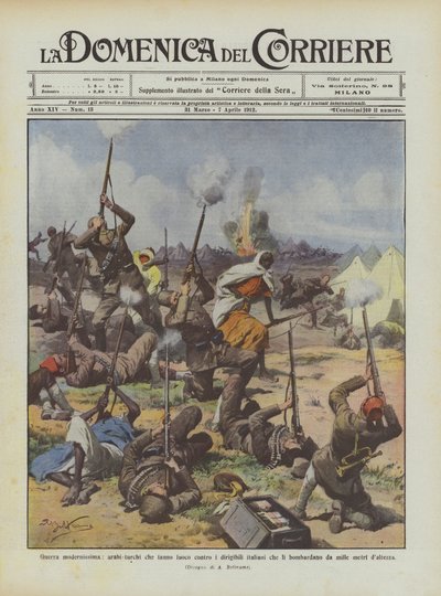 Very Modern War, Arab-Turks Firing at Italian Airships Bombing Them by Achille Beltrame
