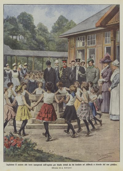 Wilhelm II attends the inaugural celebrations of the hospice for weak girls he founded in Ahlbeck by Achille Beltrame