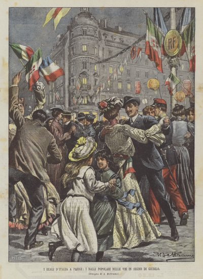 The Italian Royals in Paris, Popular Dances in the Streets as a Sign of Joy by Achille Beltrame