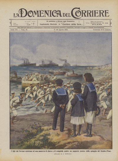 The children of the Sovereigns attend a landing and conquest maneuver against a supposed enemy by Achille Beltrame