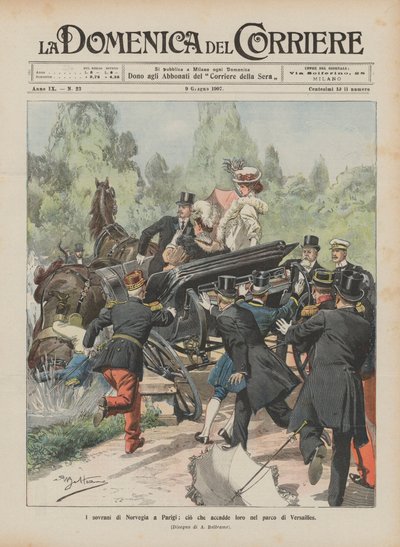 The Sovereigns of Norway in Paris, What Happened to Them in the Park of Versailles by Achille Beltrame