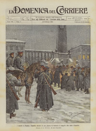 The riots in Russia, the current appearance of a square in Warsaw following the state of siege by Achille Beltrame
