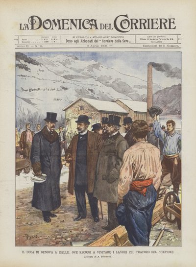 The Duke of Genoa in Iselle, Visiting the Works for the Simplon Tunnel by Achille Beltrame